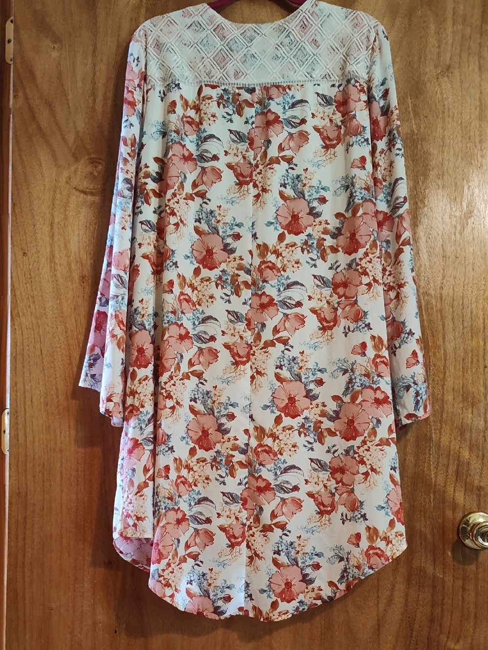 Haute Hippie Tribe Dress Floral Rust Blue Cream Tassels Boho Kimono Sleeves XL - Picture 10 of 16